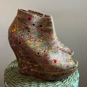 Jeffery Campbell Havana Last Paint Splatter Leather Wedges